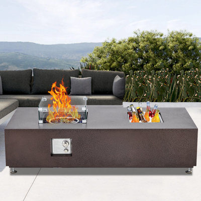 Table de foyer rectangulaire au propane de 56 pouces avec conception de feu et de glace - foyer intégré et seau à glace, foyer extérieur certifié 50 000 BTU avec pare-vent, couvercle et housse de pluie pour la cour et le jardin