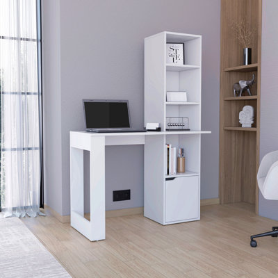 Bureau d'ordinateur avec 1 armoire et bibliothèque à 4 niveaux