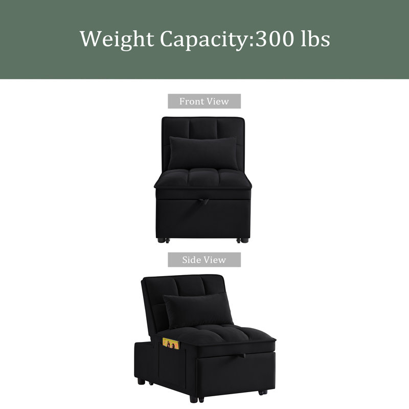 4 In1 Multi-Function Single Sofa Bed With Storage Pockets,Tufted Single Pull-Out Sofa Bed With Adjustable Backrest And Pillows ,Convertible Chaise Lounge
