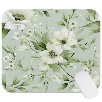 Floral Sage Green Flowers I Cottage & Cottagecore Gaming Cute Office Laptop Desk Pad Gift Mat Square Rectangle Non-Slip Mousepad