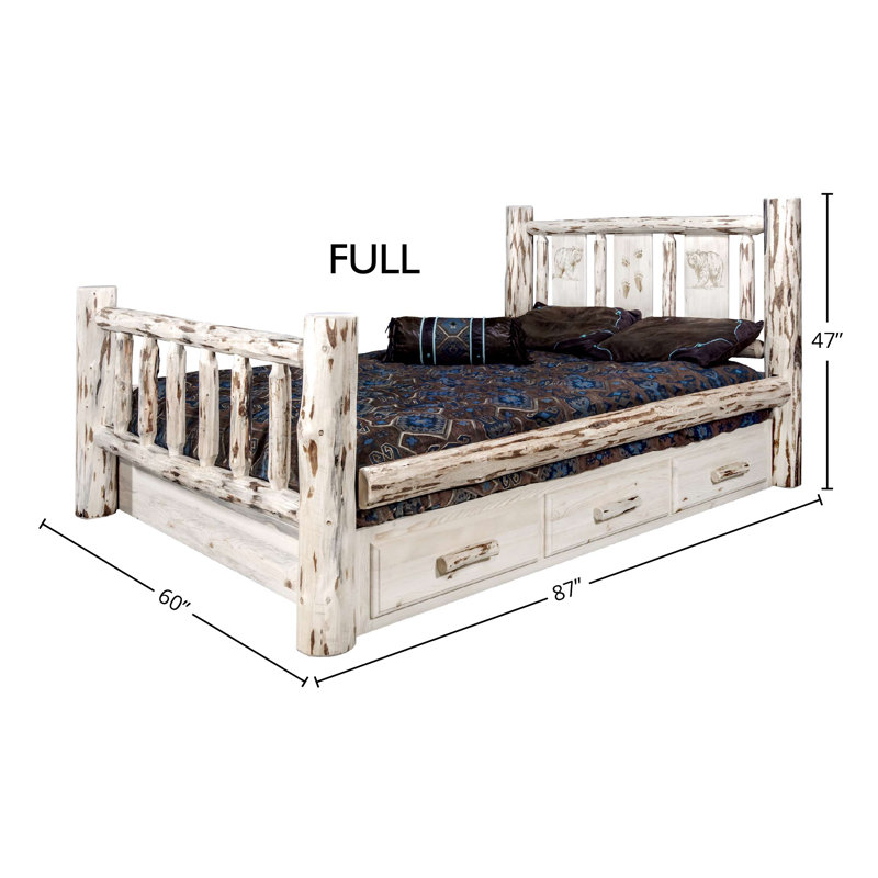 Montana Collection Storage Bed with Engraved Design, Bear, Full/Double