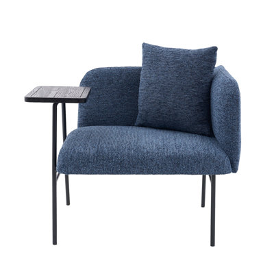 Leisure Chair, Lounge Relaxing Chair with Small Table and Back Pillow, Modern Upholstered Chairs with Metal Legs and Side Pockets , Single Sofa