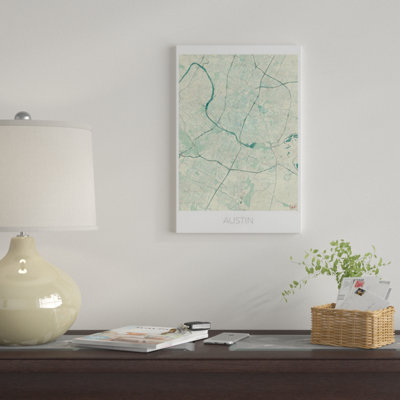" Austin Vintage Blue Watercolor Urban Blueprint Map " by Hubert Roguski