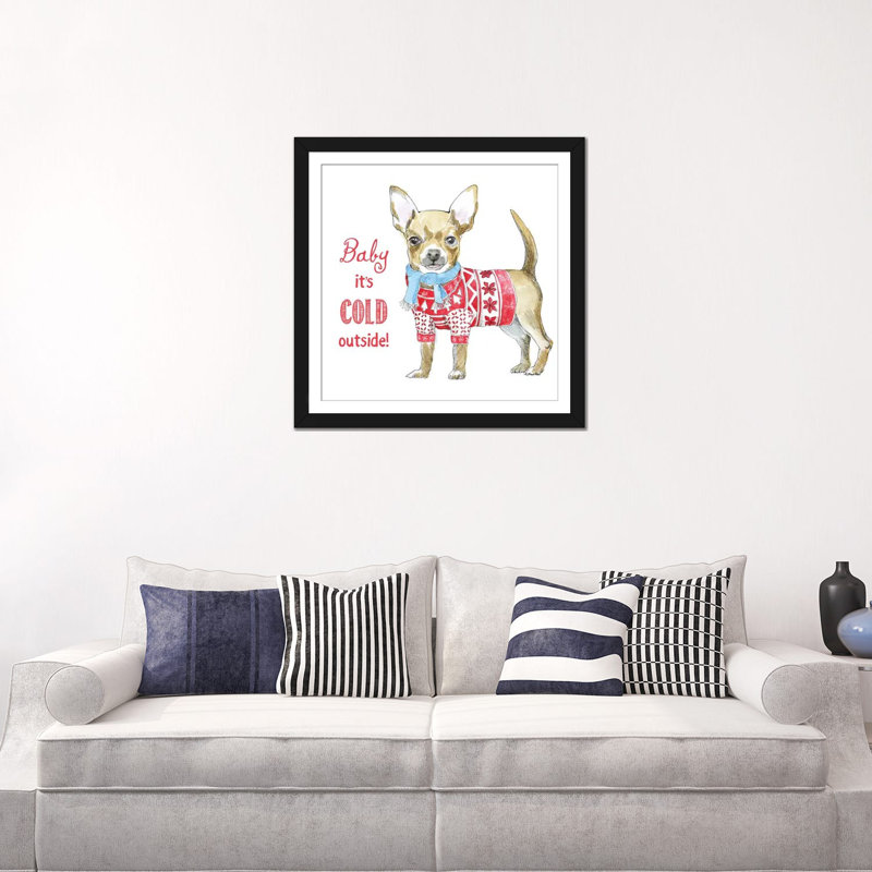 « christmas glamour pup i », impression sur toile, H 16 po x l 16 po x P 1 po, Papier d'art encadré noir, Blanc