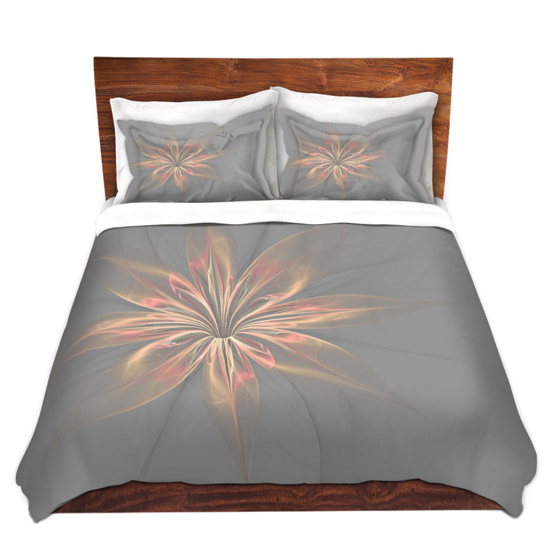 Ensemble de housse de couette Silk Flower, 1 housse simple + 1 taie standard, Or