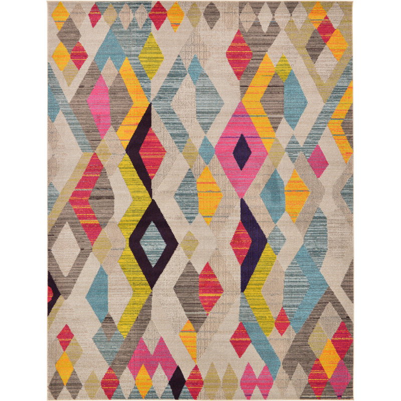 Tapis bleu clair / rose / brun clair / jaune en laine touffeté à la main Lonniet Deedgra, Rectangle 3 pi 3 po x 5 pi 3 po