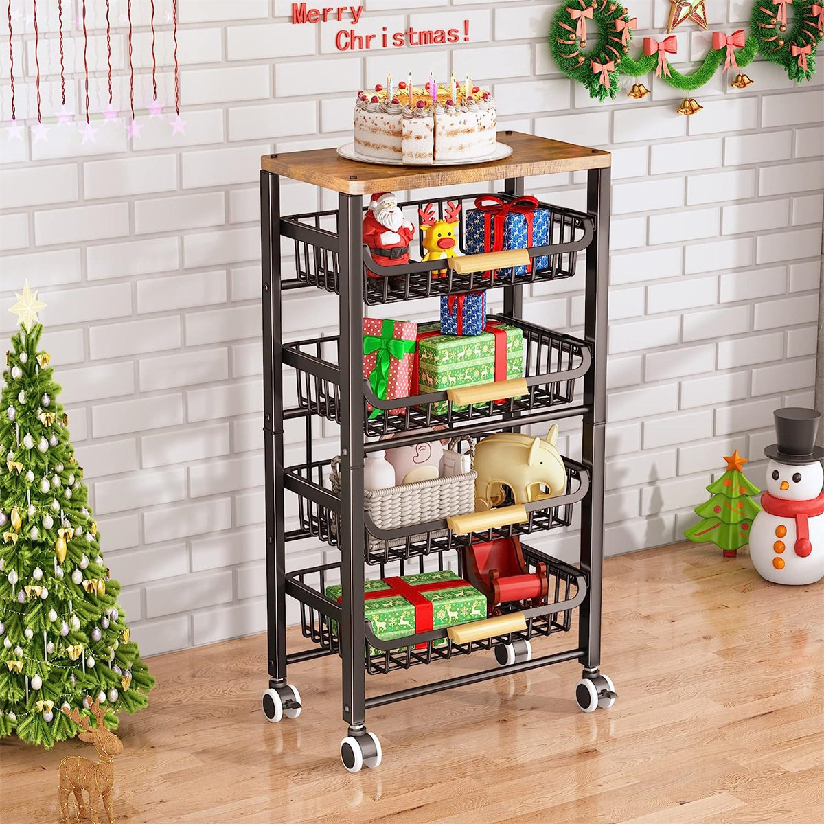 Archaimbaud 6-Tier Storage Open Shelf Unit, Free-Standing Metal Corner Rack Shelving with Wheels Williston Forge