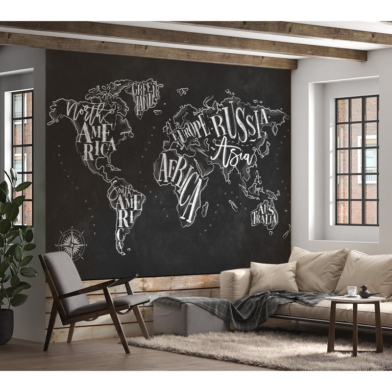 Murale carte du monde Croner Smooth, L 124 po x l 173,6 po, Noir