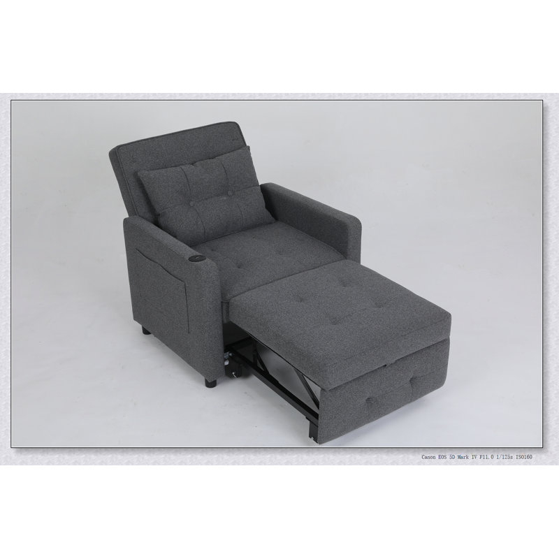 Fauteuil-lit convertible 3-en-1 avec dossier réglable, ports USB et poche latérale pour un confort et une commodité maximaux