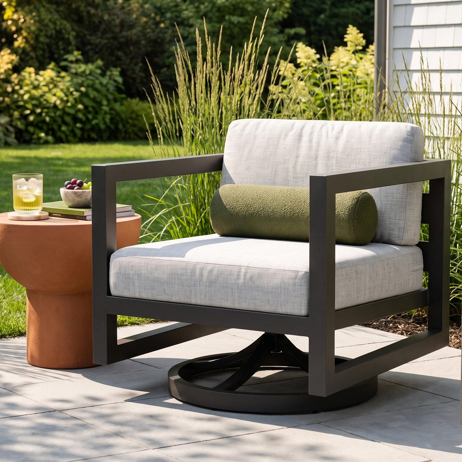 Yarieli Outdoor Chair with Sunbrella® Cushions, Slate, Cast Silver Sunbrella®