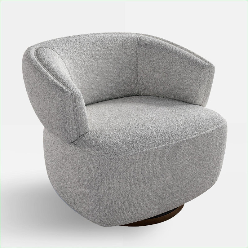 Fauteuil demi-tonneau surdimensionné pivotant sur 360 degrés entièrement gris clair et fauteuil de lecture rembourré pour adultes