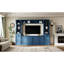 Meuble télé moderne bleu avec pont pour téléviseur de 75 po, tablettes réglables tout-en-un, unité de divertissement mural-131498372