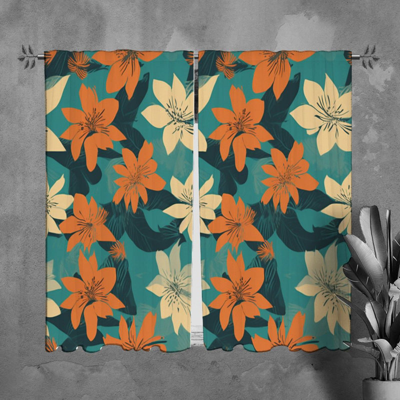 Motif de rideaux à motif floral orange - 6063, L 20 po x L 82 po