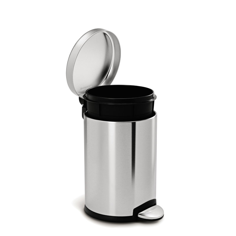 simplehuman 4.5 Liter / 1.2 Gallon Round Bathroom Step Trash Can, Polished Chrome
