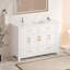 Meuble-lavabo de salle de bain avec lavabo en céramique, armoire de rangement en bois avec tiroirs et portes à fermeture en douceur
