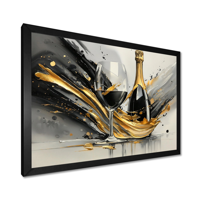 Luxueuse explosion de champagne - art mural vin et champagne, H 24 po x l 32 po, Noir