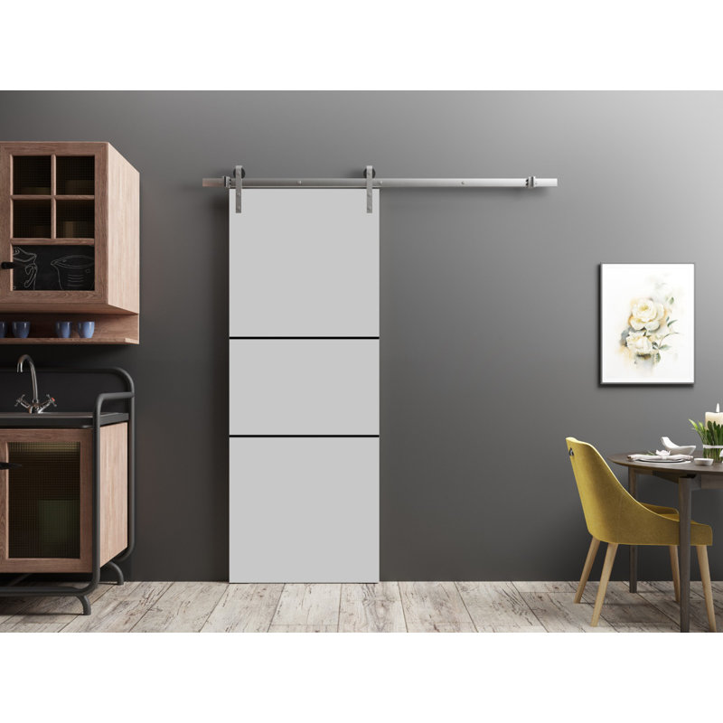 Porte de grange en bois massif massif, 30 po x 84 po, Gris mat