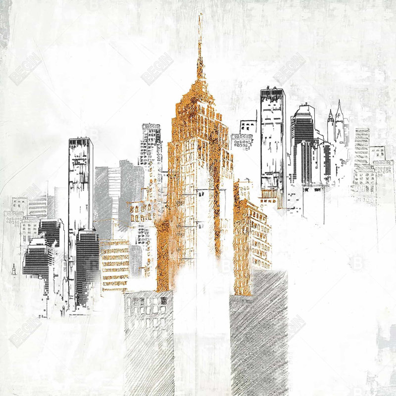 Blurry Sketch Style Cityscape Pillow | White – Poly Twill Throw Pillow with Insert, Double-Sided Print