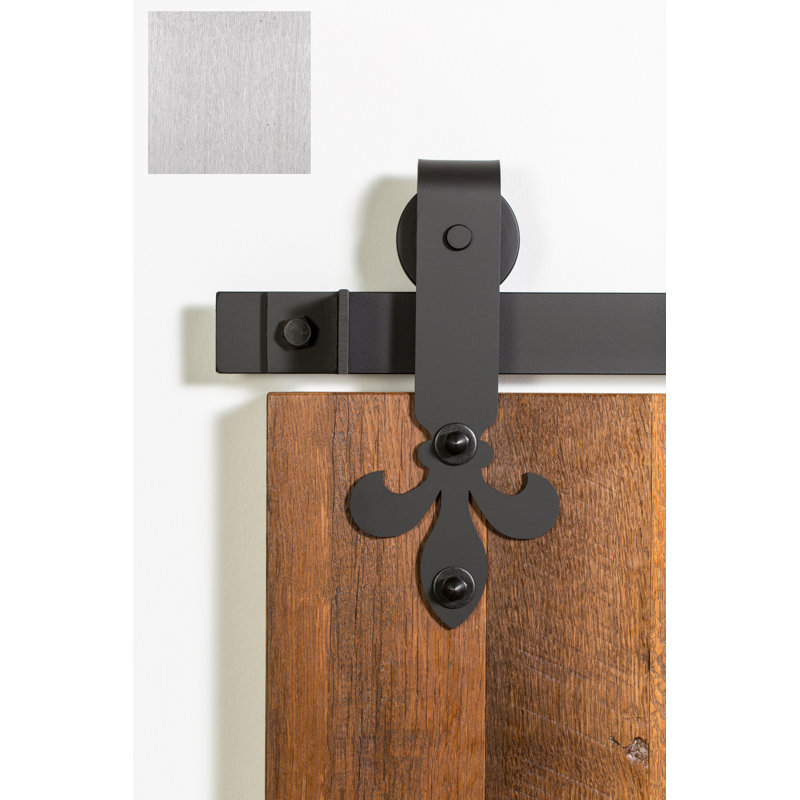 Ensemble de quincaillerie pour porte de grange standard Fleur-De-Lis, 84 po, Acier inoxydable brossé