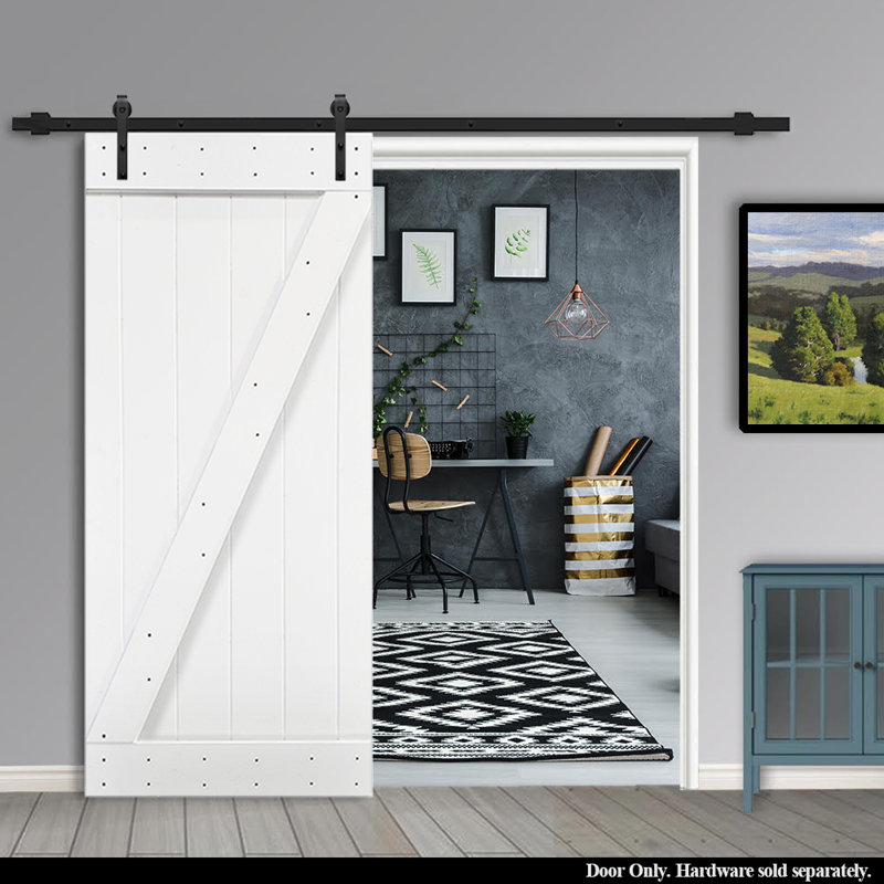 Porte de grange en bois lambrissé sans trousse de quincaillerie d’installation, Blanc pur, 24 po x 84 po
