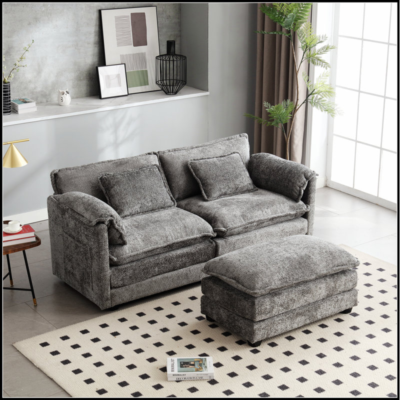 Luxueux canapé double surdimensionné avec tissu chenille et accoudoirs amovibles pour un confort et un style ultimes, Gris
