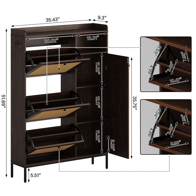 Dashae 28 Pair Shoe Storage Cabinet, Dark Cherry