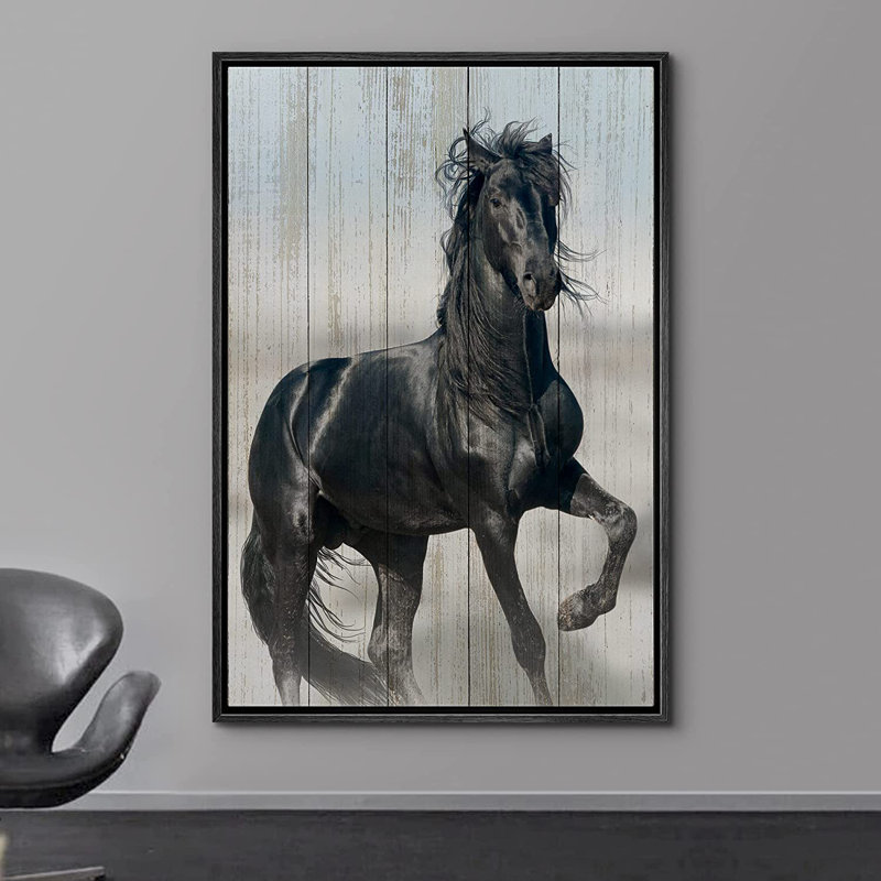 Impression sur toile, "Cadre de cheval noir", H 24 po x l 16 po x P 1,5 po, Cadre noir