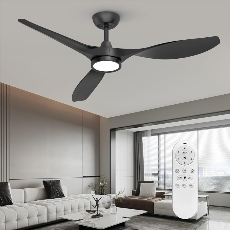 Ventilateur de plafond à DEL 52 po avec télécommande Ulanda, Noir avec pales noires