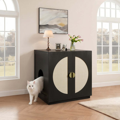 Modern Litter Box Enclosure Furniture with Adjustable Shelf and Storage