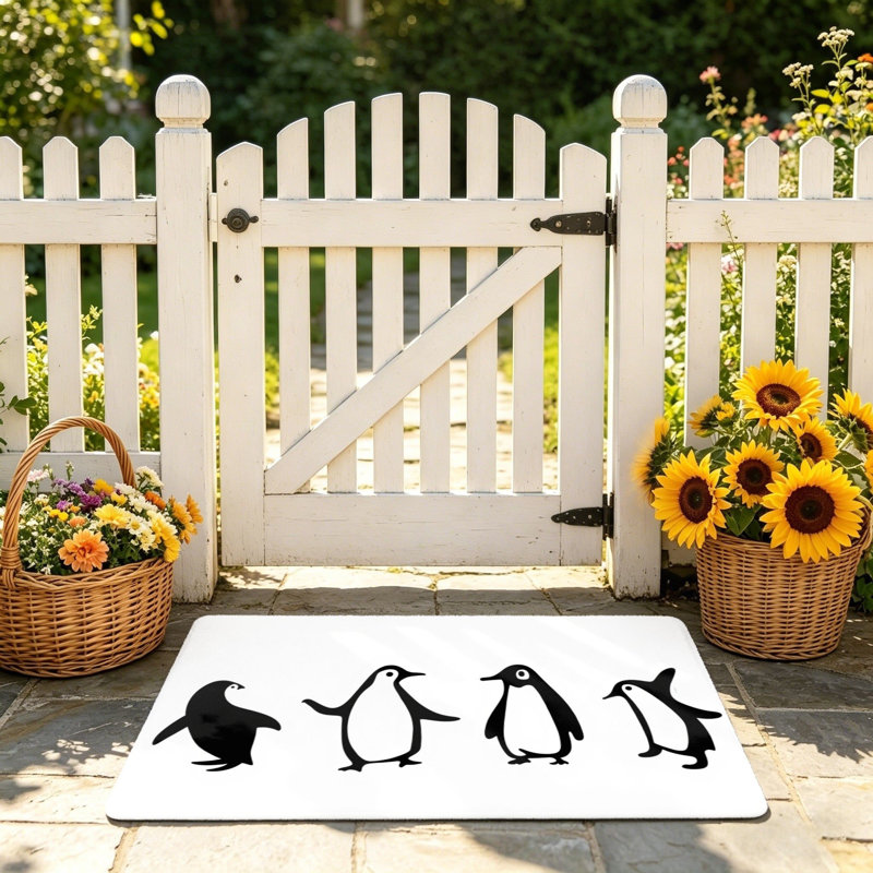 Mignon tapis noir et blanc à motif de pingouins pour l'extérieur et l'intérieur, 24 x 36 po, noir et blanc