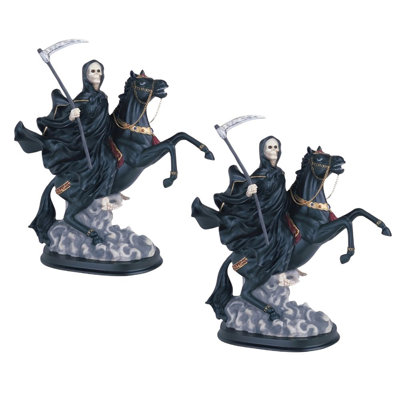 "2-PC Set" ICE ARMOR 12"H Santa Muerte Riding Black Horse Statue Our Lady of The Holy Death Figurine  Figurine Statue Ornament Home/Room Decor and Perfect Gift Ideas for House Warming, Holidays and Birthdays Great Collectible Addition