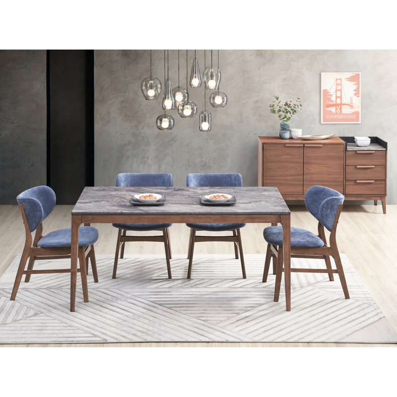 De 2 chaises d'appoint bleues pour la salle à manger - à l'eau, les égratignures, les frottements à l'huile, le style Mid-Century moderne, confortable, la finition noyer 2 pièces et le dossier confortable