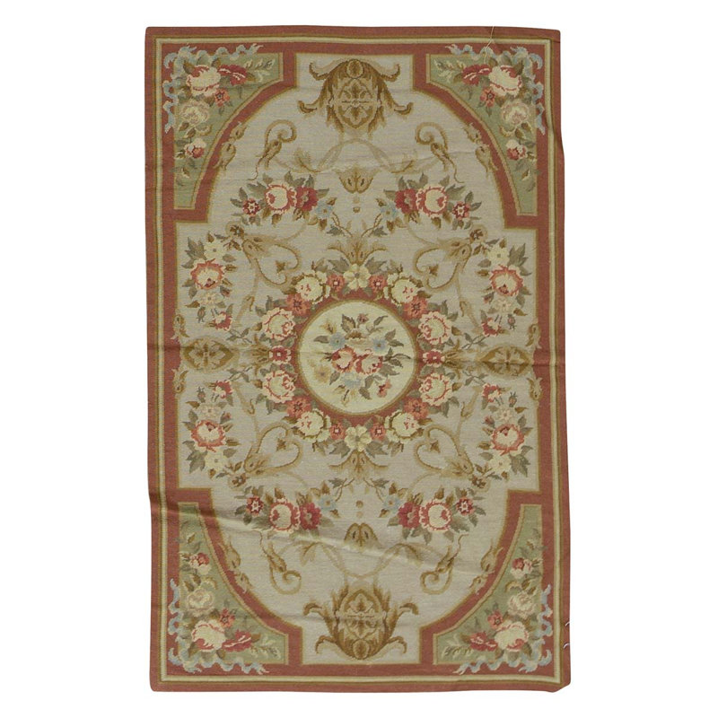 Tapis beige / rouge / bleu clair noué à la main de haute qualité