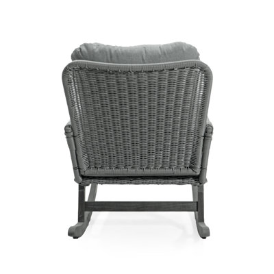 Contemporary Grey Rocking Chair With Comfortable Seat Cushions And Iron Frame For Patio Minimalist Waterproof Fabric Solid Wood Outdoor Comfort