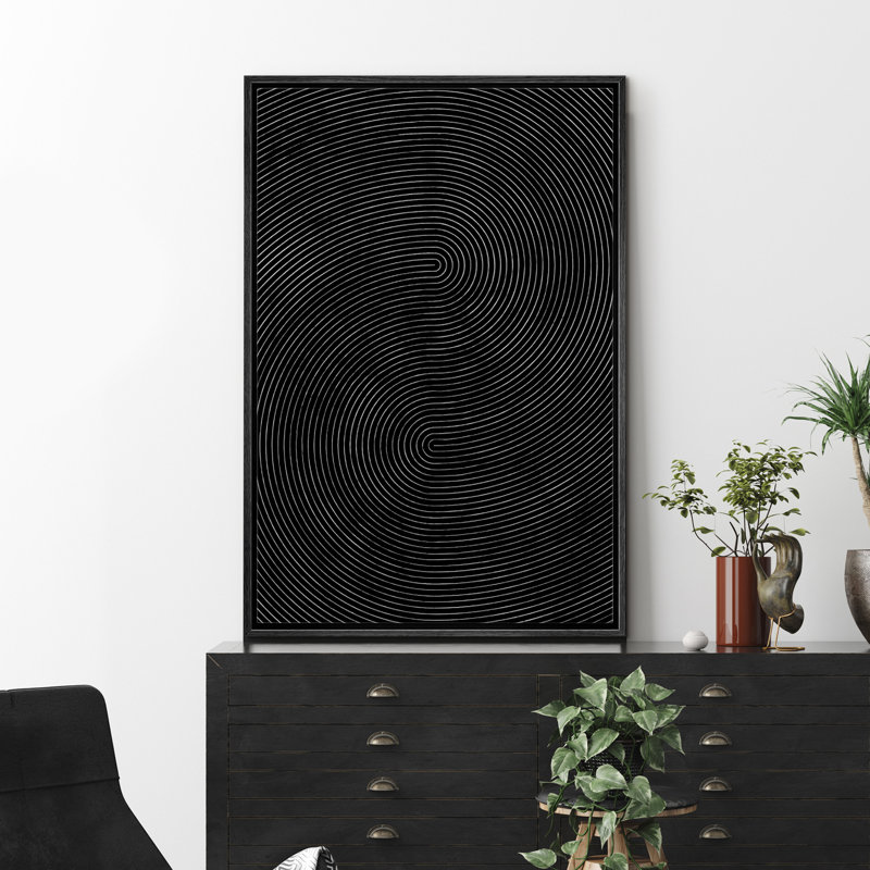 Impression sur toile, motif géométrique noir, vague abstraite, minimaliste, mid-century, H 36 po x l 24 po, Noir