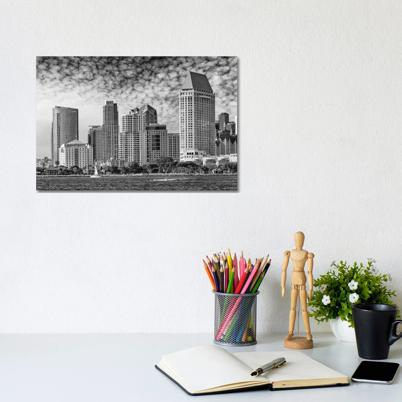 San Diego Monochrome Skyline by Melanie Viola - Wrapped Canvas Print, 20.32 cm H x 30.48 cm W