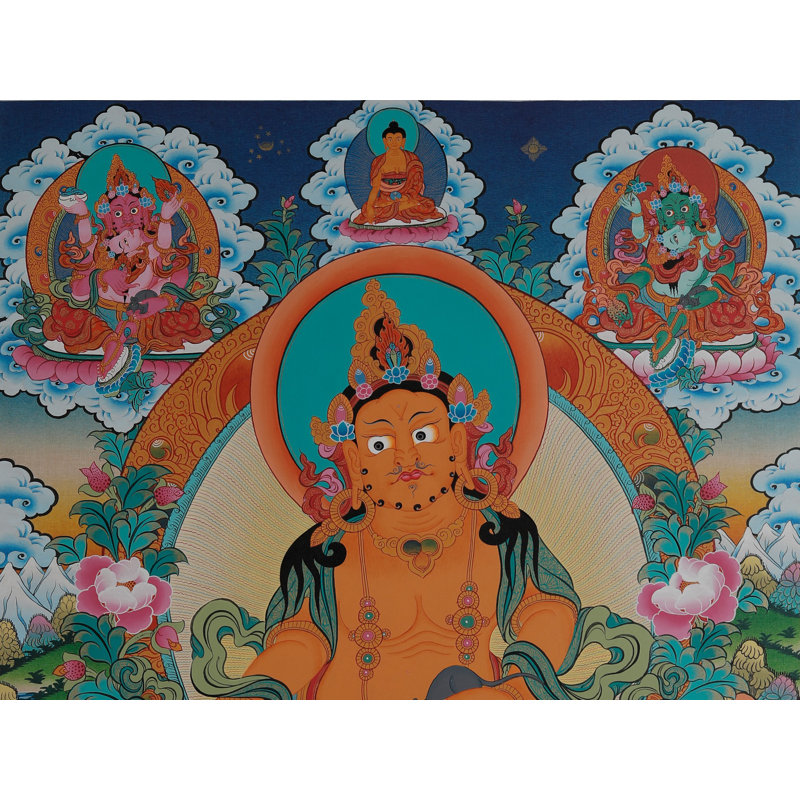 Kubera assis - Le dieu bouddhiste tibétain de la richesse (Brocadeless Thangka)