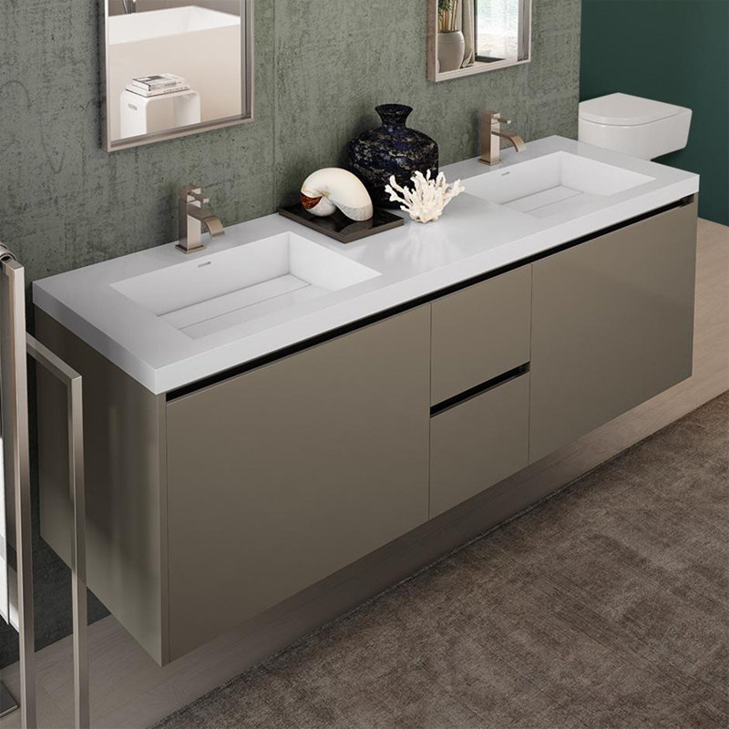 Kubista 72'' W Double Vanity Top, Matte White, 0 Hole
