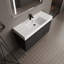 Meuble-lavabo autoportant avec lavabo double en résine, armoire de rangement avec portes à fermeture douce