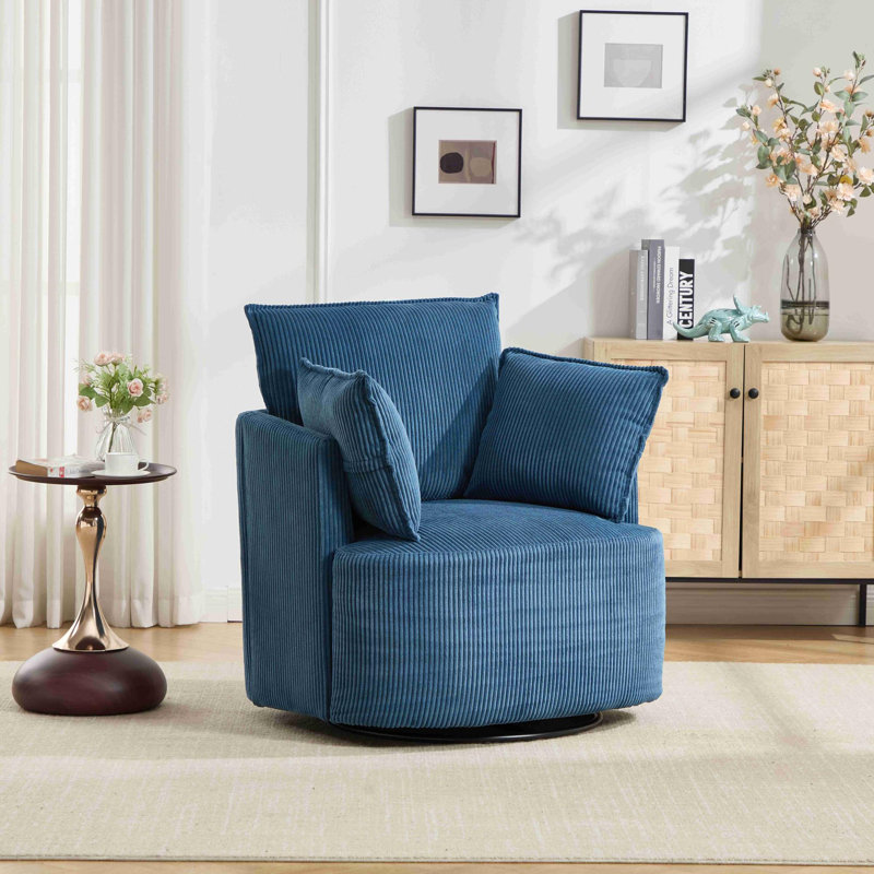 Fauteuil demi-tonneau pivotant 360 avec 3 coussins pour le salon, Bleu