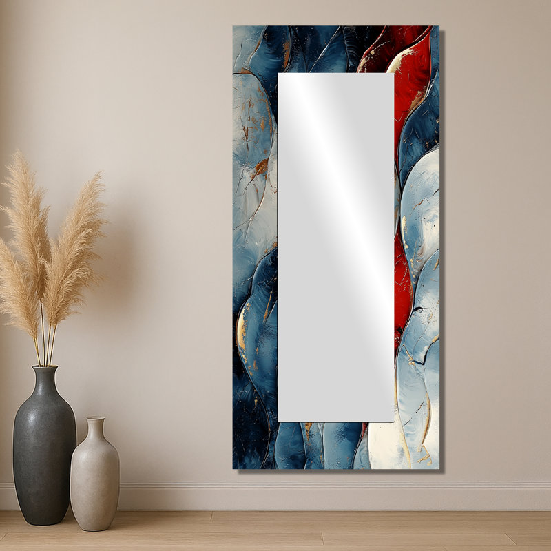 Miroir éclaté de vagues de fractale turquoise - décoration murale miroir de fractales - imprimé sur métal, 28 po x 60 po