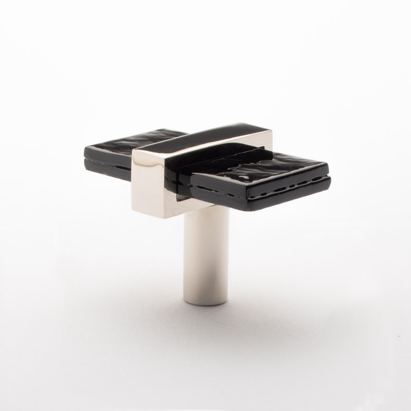 2” Length Rectangle Knob, Polished Nickel/Black