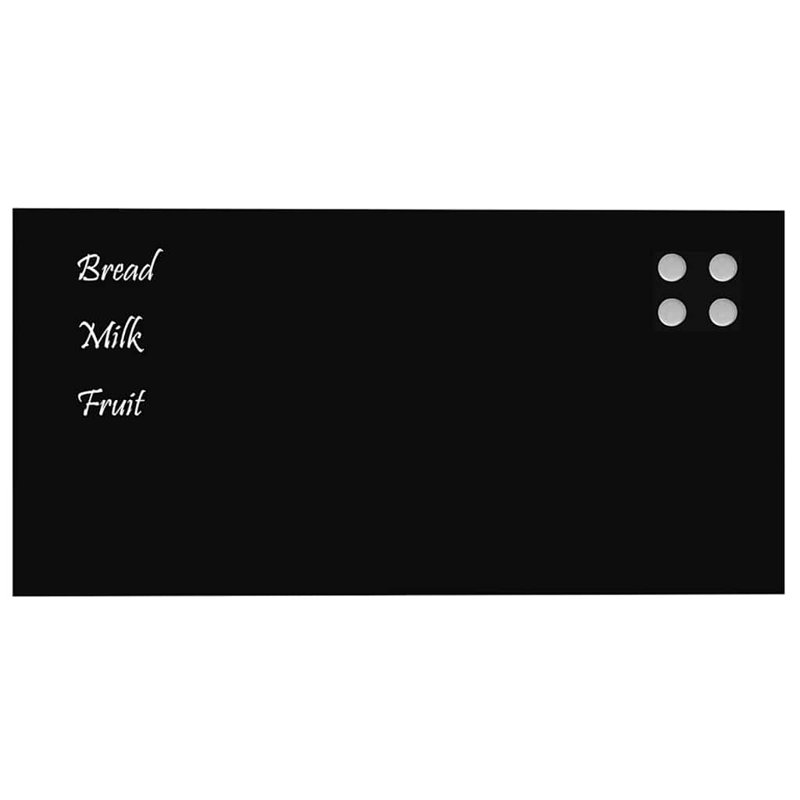 Wall-Mounted Magnetic Board Tempered Glass, Black, 40cm H x 80cm W