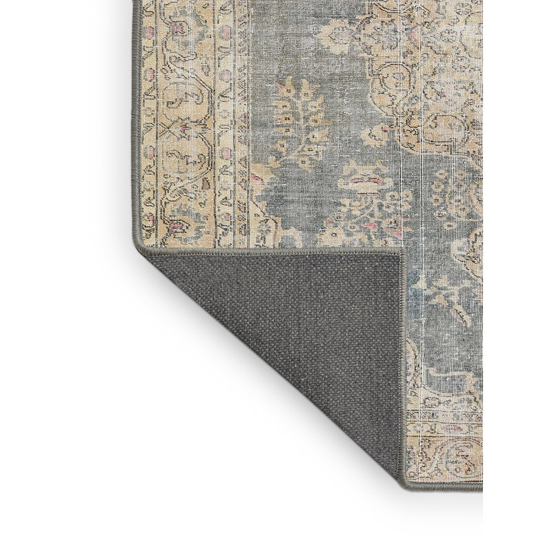 Tapis crème/gris/rouge traditionnel, Rectangle 2 pi x 5 pi