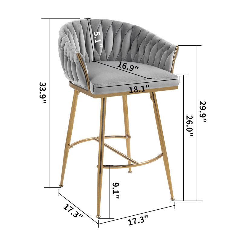 26'' Counter Height Bar Stools Velvet Kitchen Island Counter Bar Stool With Hand- Wave Back,Golden Chromed Base & Footrest