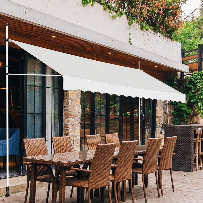 17 Stories 400cm W x 120cm D Damask Fabric Cover Retractable Patio Awning, Beige