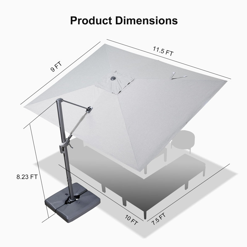 274cm X 335cm Rectangular Cantilever Parasol, Light Grey