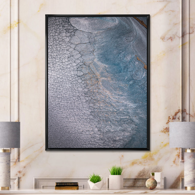 Art mural sur toile de luxe gris et bleu fluide IV, H 12 po x l 8 po x P 1 po, Cadre flottant noir