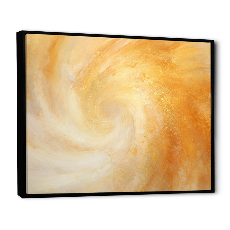 «Champagne Sunrise Spiral», art abstrait sur toile, H 30 po x l 40 po x P 1,5 po, Cadre flottant noir
