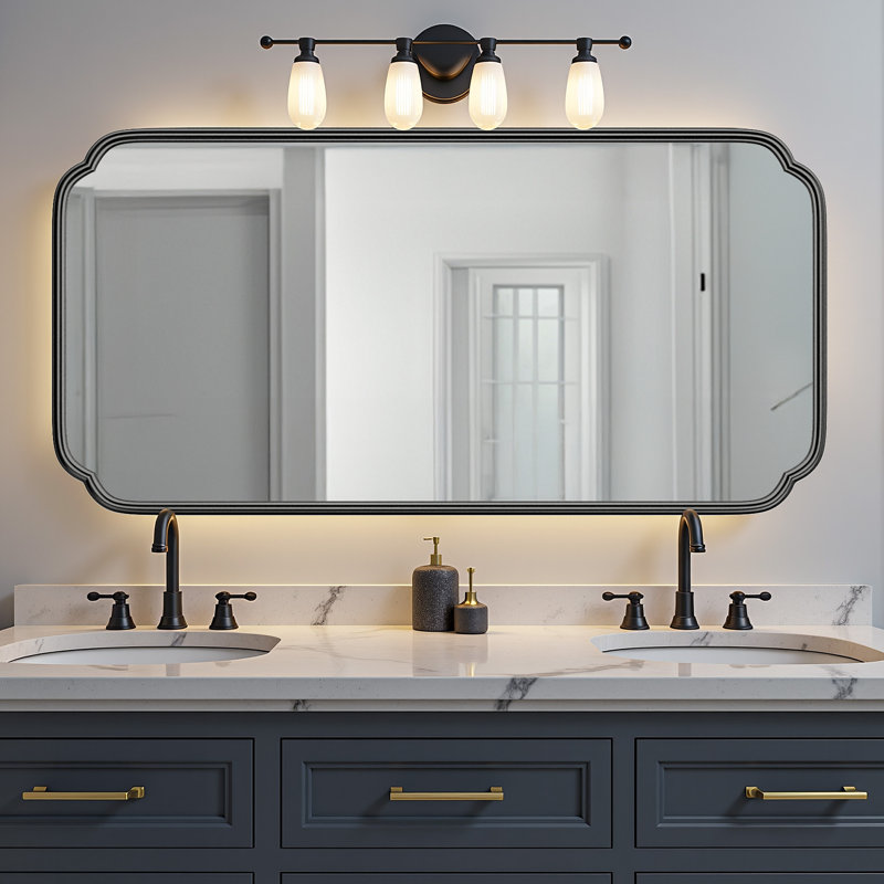 Miroir de salle de bain mural en verre trempé à haute résistance Marleth, Noir, 48 po x 24 po